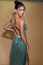 KINSEY GOWN - EMBELLISHED EMERALD TULLE & SILK