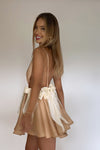 BRIANNA MINI DRESS - CHAMPAGNE SILK & CREAM BOWS