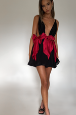 BRIANNA MINI DRESS - NIGHT NYMPH SILK & ROUGE BOWS