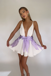 BRIANNA MINI DRESS - PEARL SILK & LAVENDER BOWS