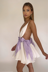 BRIANNA MINI DRESS - PEARL SILK & LAVENDER BOWS