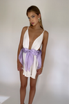 BRIANNA MINI DRESS - PEARL SILK & LAVENDER BOWS