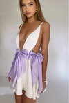 BRIANNA MINI DRESS - PEARL SILK & LAVENDER BOWS