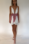 BRIANNA MINI DRESS - PEARL SILK & RASPBERRY BOWS