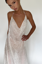 GAIA GOWN - EMBELLISHED PEARL TULLE & SHEER PEARL SILK