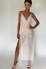 GAIA GOWN - EMBELLISHED PEARL TULLE & SHEER PEARL SILK