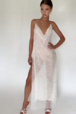 GAIA GOWN - EMBELLISHED PEARL TULLE & SHEER PEARL SILK