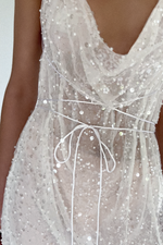 GAIA GOWN - EMBELLISHED PEARL TULLE & SHEER PEARL SILK