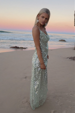 LONDON GOWN - GREEN GLACIER TULLE & PEARL SILK SHEER LINING