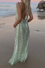 LONDON GOWN - GREEN GLACIER TULLE & PEARL SILK SHEER LINING