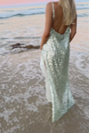 LONDON GOWN - GREEN GLACIER TULLE & PEARL SILK SHEER LINING