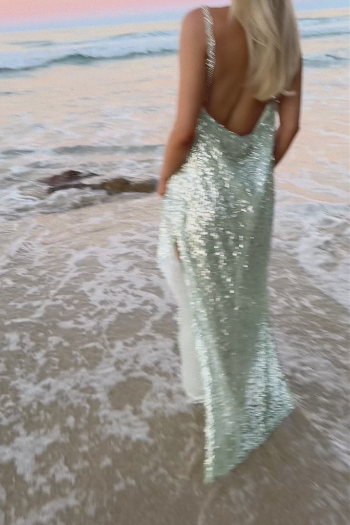 LONDON GOWN - GREEN GLACIER TULLE & PEARL SILK SHEER LINING