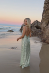 LONDON GOWN - GREEN GLACIER TULLE & PEARL SILK SHEER LINING