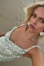 LONDON GOWN - GREEN GLACIER TULLE & PEARL SILK SHEER LINING