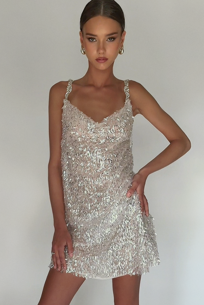 LONDON MINI DRESS - PEARL GLACIER TULLE & PEARL SILK LINING Sisters The Label LONDON MINI DRESS - PEARL GLACIER TULLE & PEARL SILK LINING Sisters The Label