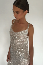 LONDON MINI DRESS - PEARL GLACIER TULLE & PEARL SILK LINING