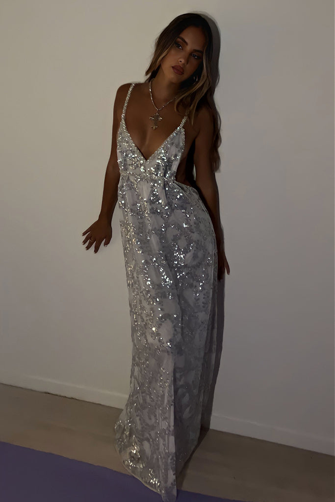 Silver Cocktail Dress Strapless Bow Trailing Sleeveless Shiny Sequins Prom  Gowns | eBay