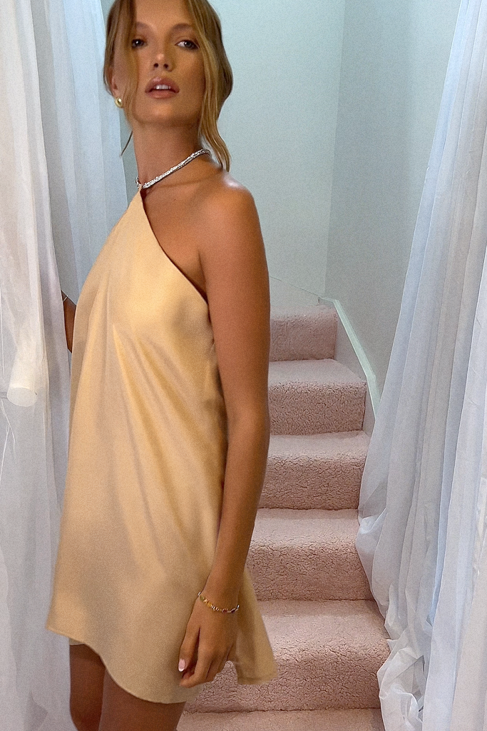 SKYLAR MINI DRESS - CHAMPAGNE SILK