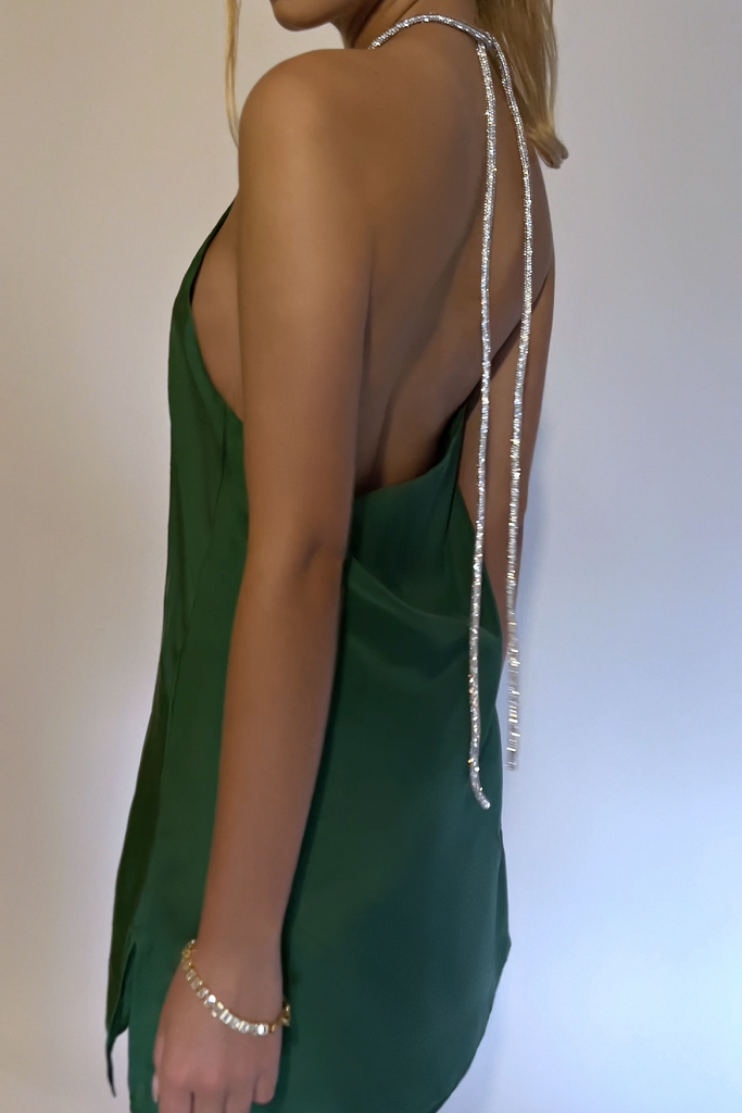 SKYLAR MINI DRESS - EMERALD SILK