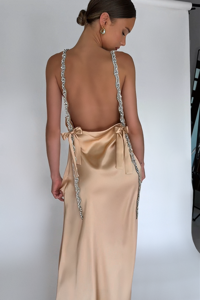 Champagne silk dress best sale