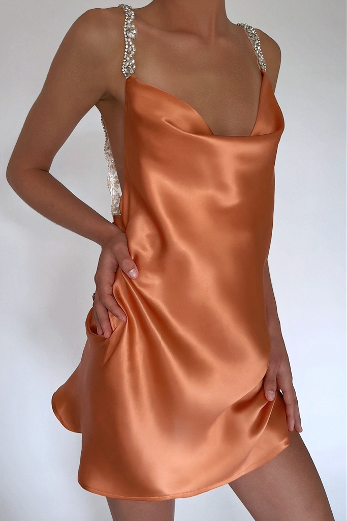 SOFIA MINI DRESS - CORAL SILK