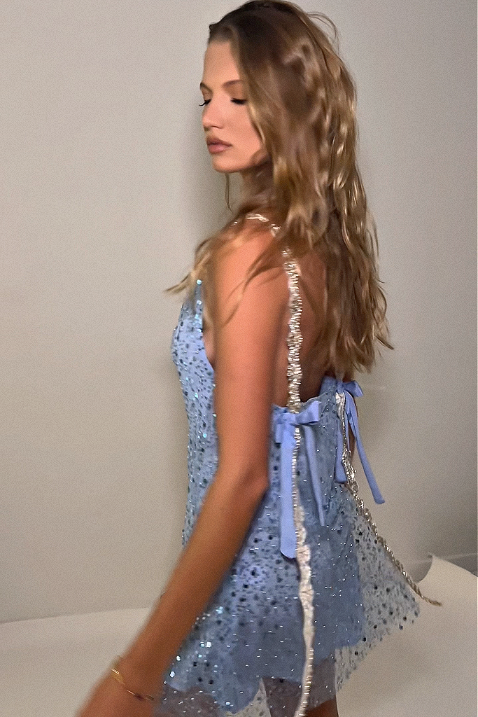 SOFIA MINI - EMBELLISHED VIENNA SKY SILK