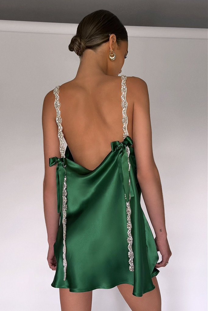 SOFIA MINI DRESS - EMERALD SILK