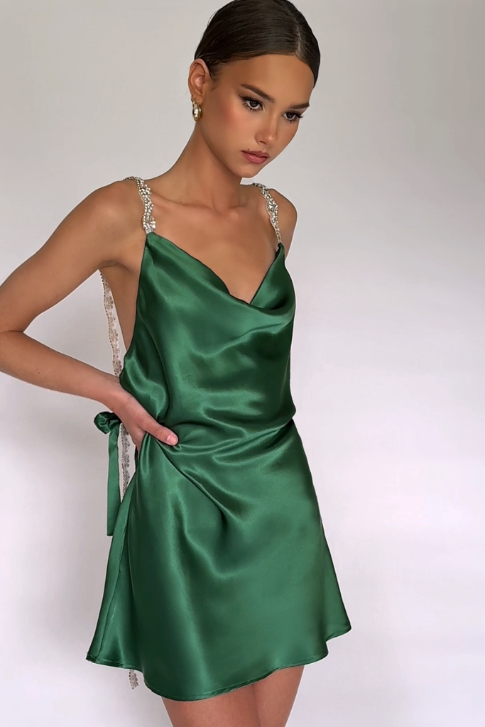 SOFIA MINI DRESS - EMERALD SILK Sisters The Label SOFIA MINI DRESS - EMERALD SILK Sisters The Label