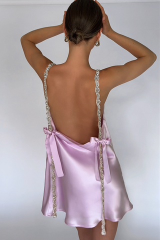 SOFIA MINI DRESS - LAVENDER SILK Sisters The Label SOFIA MINI DRESS - LAVENDER SILK Sisters The Label