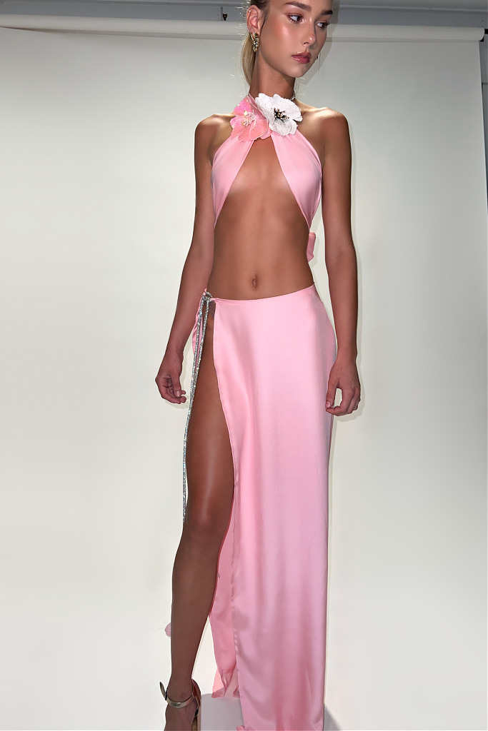 TIFFANY TWO PIECE GOWN - PINK SILK