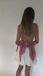 BRIANNA MINI DRESS - PEARL SILK & RASPBERRY BOWS