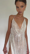 GAIA GOWN - EMBELLISHED PEARL TULLE & SHEER PEARL SILK