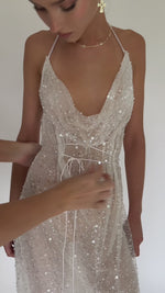 GAIA GOWN - EMBELLISHED PEARL TULLE & SHEER PEARL SILK