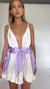 BRIANNA MINI DRESS - PEARL SILK & LAVENDER BOWS