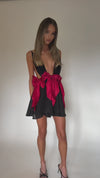 BRIANNA MINI DRESS - NIGHT NYMPH SILK & ROUGE BOWS