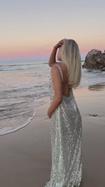LONDON GOWN - GREEN GLACIER TULLE & PEARL SILK SHEER LINING