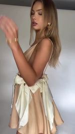 BRIANNA MINI DRESS - CHAMPAGNE SILK & CREAM BOWS