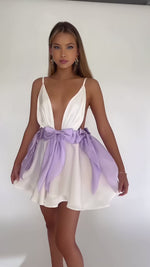 BRIANNA MINI DRESS - PEARL SILK & LAVENDER BOWS