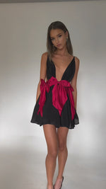 BRIANNA MINI DRESS - NIGHT NYMPH SILK & ROUGE BOWS