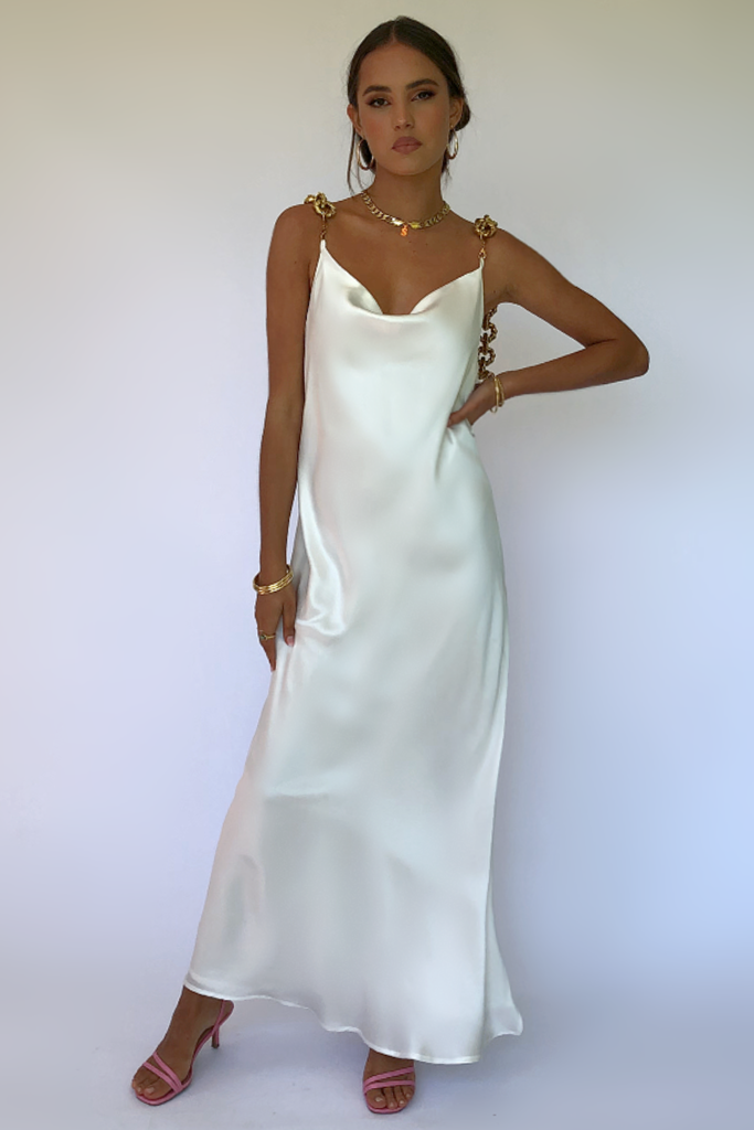 Pearl top silk dress