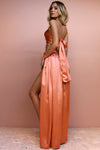 WRAP TWO PIECE GOWN - CORAL SILK