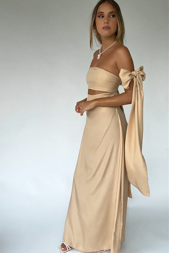 ELLY BOWS GOWN - CHAMPAGNE SILK