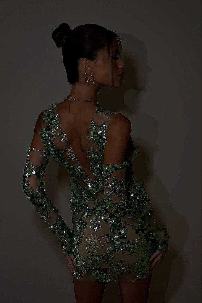 IVY MINI DRESS - EMBELLISHED GREEN Sisters The Label IVY MINI DRESS - EMBELLISHED GREEN Sisters The Label