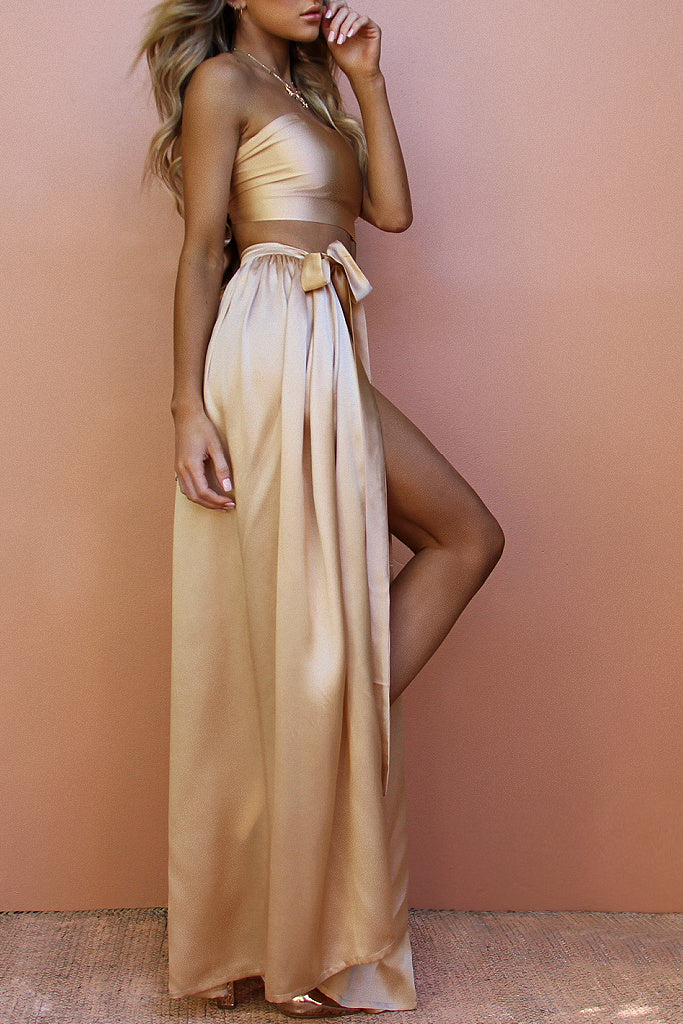 WRAP TWO PIECE GOWN - CHAMPAGNE SILK Sisters The Label WRAP TWO PIECE GOWN - CHAMPAGNE SILK Sisters The Label