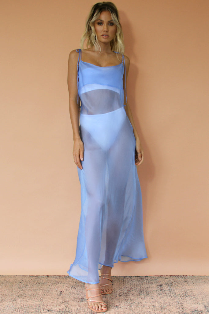 FROSTED BLUE SHEER SILK - OLIVIA GOWN