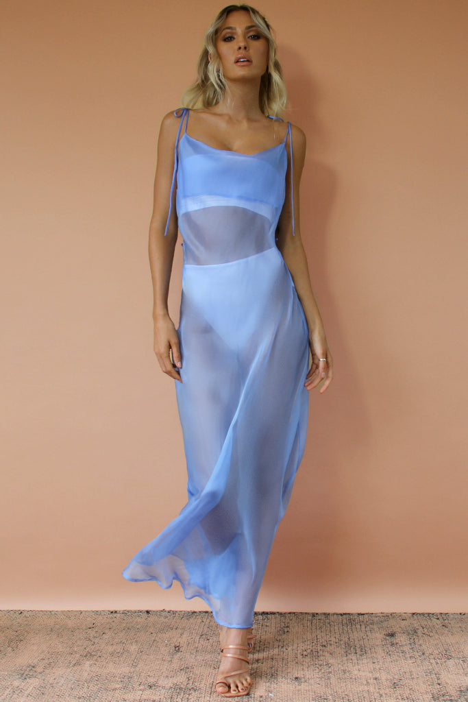 OLIVIA GOWN - FROSTED BLUE SHEER SILK – Sisters The Label