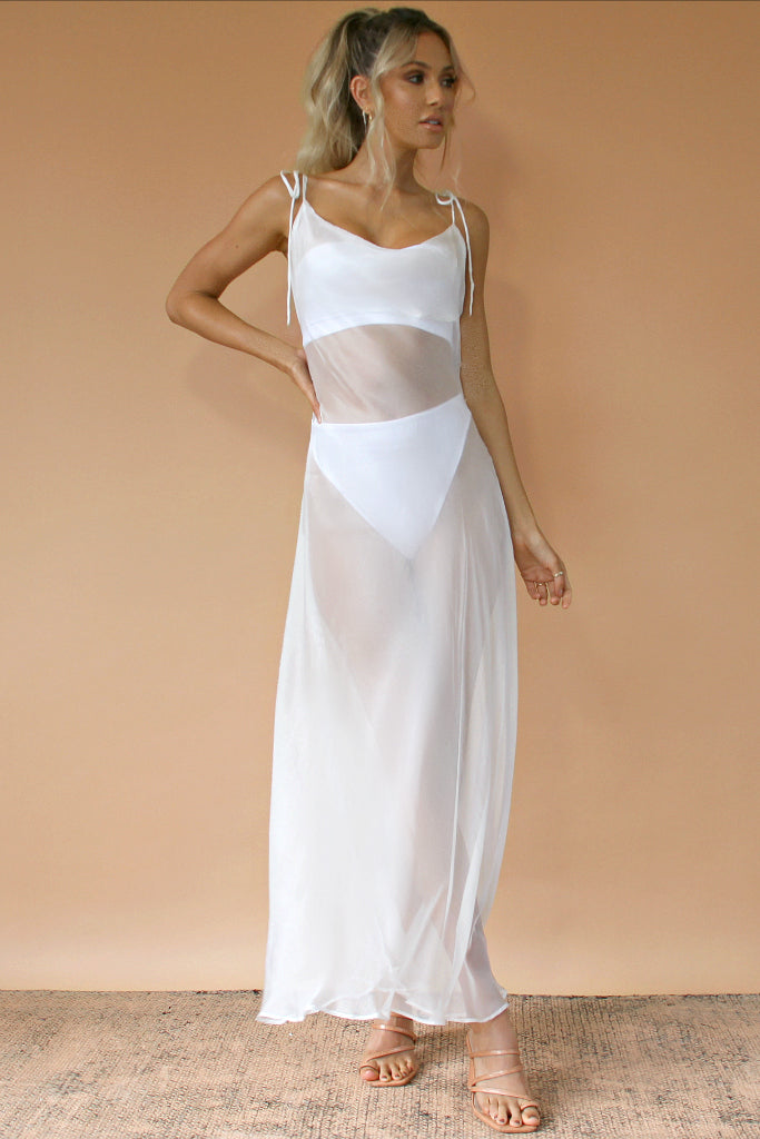 OLIVIA GOWN - WHITE SHEER SILK – Sisters The Label