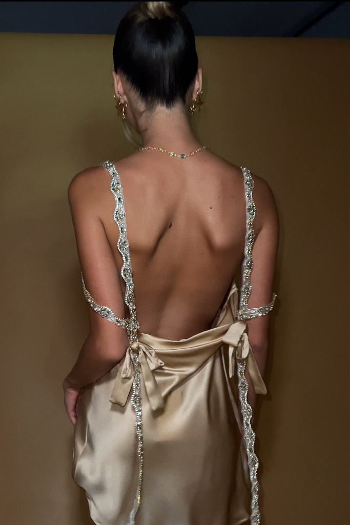 PRINCESS MINI DRESS - CHAMPAGNE SILK Sisters The Label PRINCESS MINI DRESS - CHAMPAGNE SILK Sisters The Label