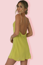 YVETTE MINI DRESS - CHARTREUSE CHASE SILK