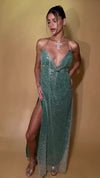 KINSEY GOWN - EMBELLISHED EMERALD TULLE & SILK